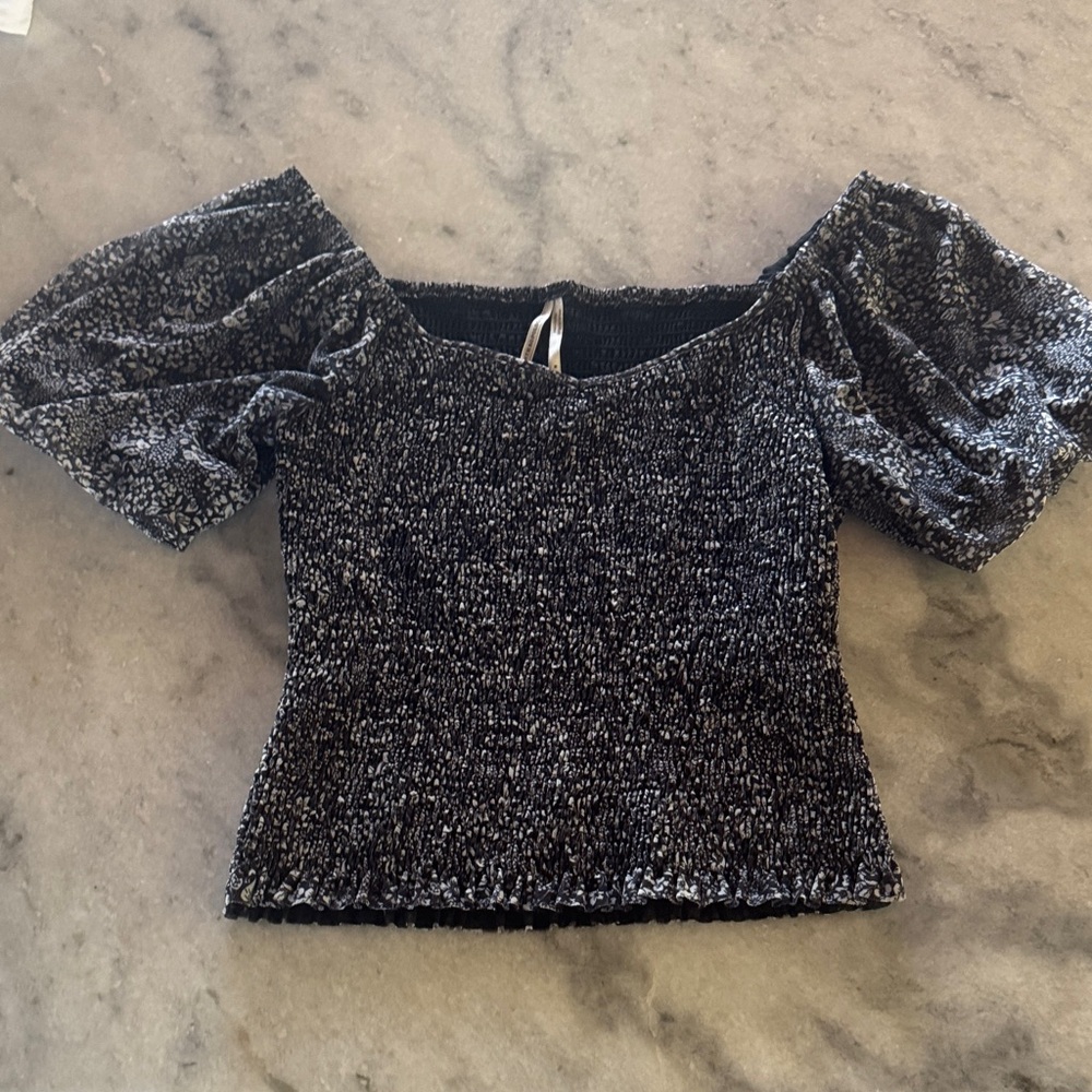 Anthropologie Black Floral Off-Shoulder Top
